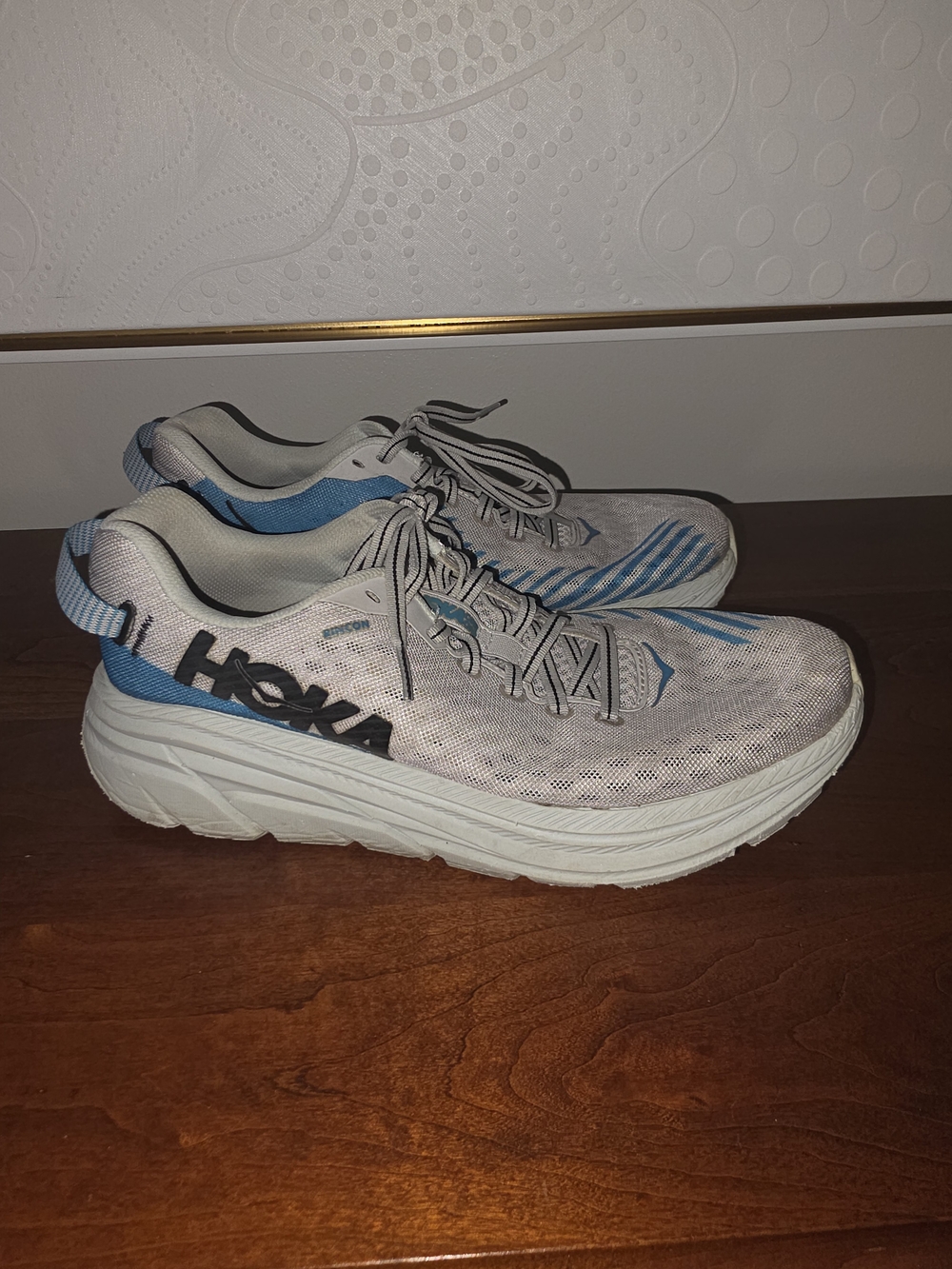 Hoka One One Clifton Running Shoes - Light Gray & Blue